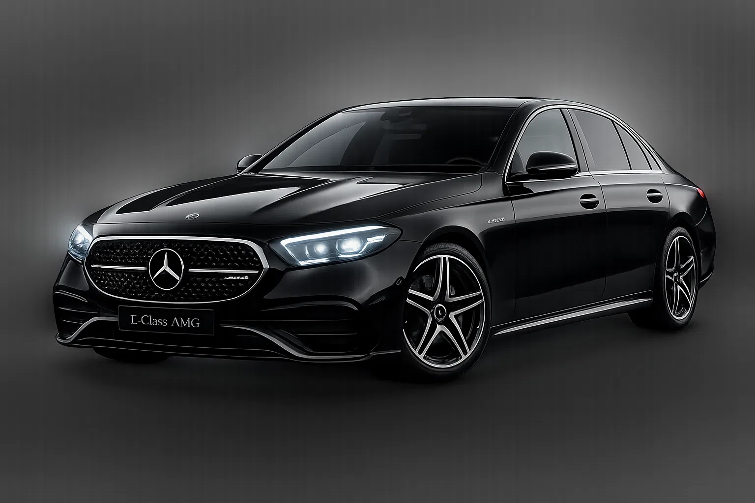 Mercedes E-Class Business avec chauffeur privé Chauffeur Privé Classe Affaires à Paris Mercedes berline Business noire sur fond sombre